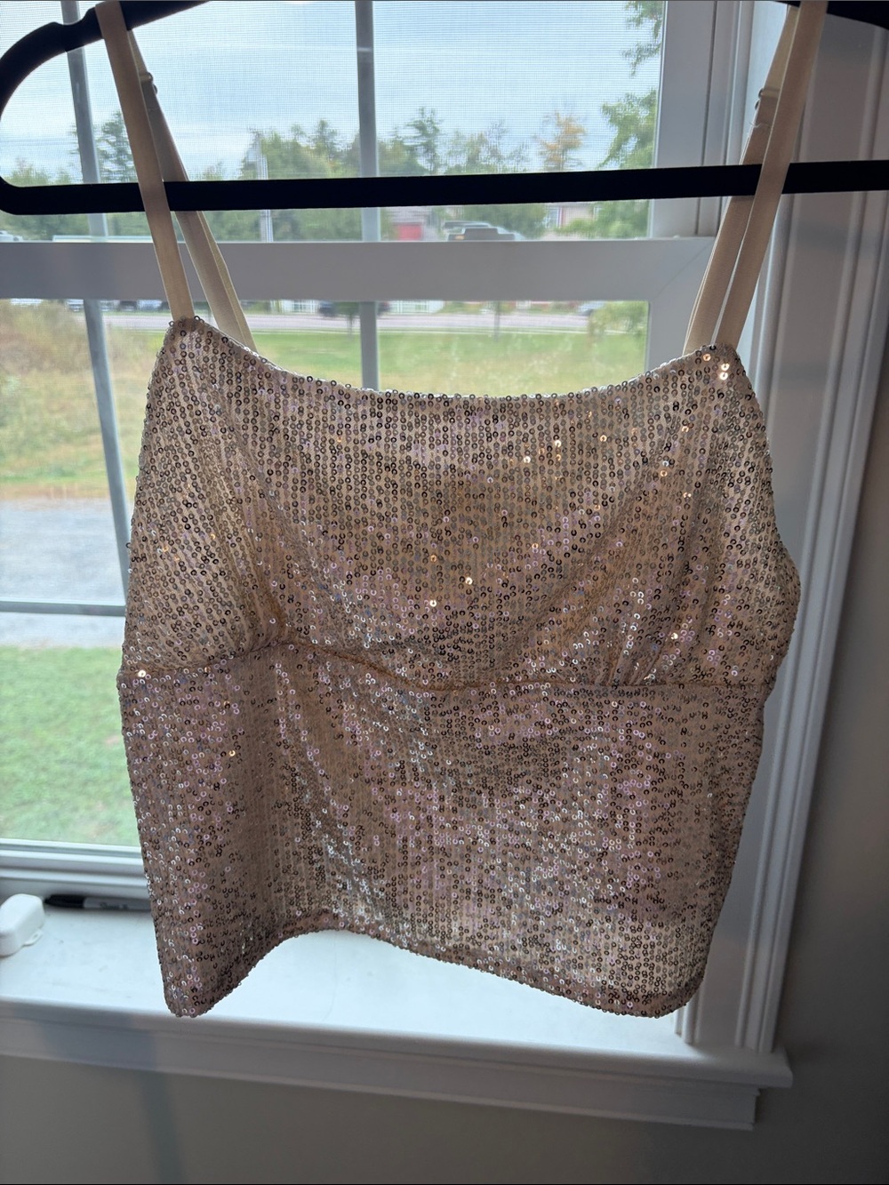No Boundaries Champagne Sequin Spaghetti Strap Camisole